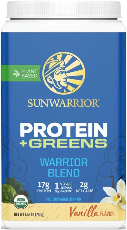 Sunwarrior Vegan Protein Powder Organic Plant-Based Protein | BCAA Amino Acids Hemp Seed Plant Protein | Soy Free Dairy Free Gluten Free Synthetic Free Non-GMO | Vanilla 30 Servings | Warrior Blend
