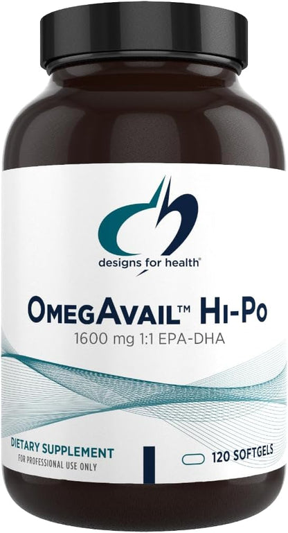 Designs for Health OmegAvail Hi-Po Omega-3 Fish 1600mg EPA/DHA (120 Softgels)