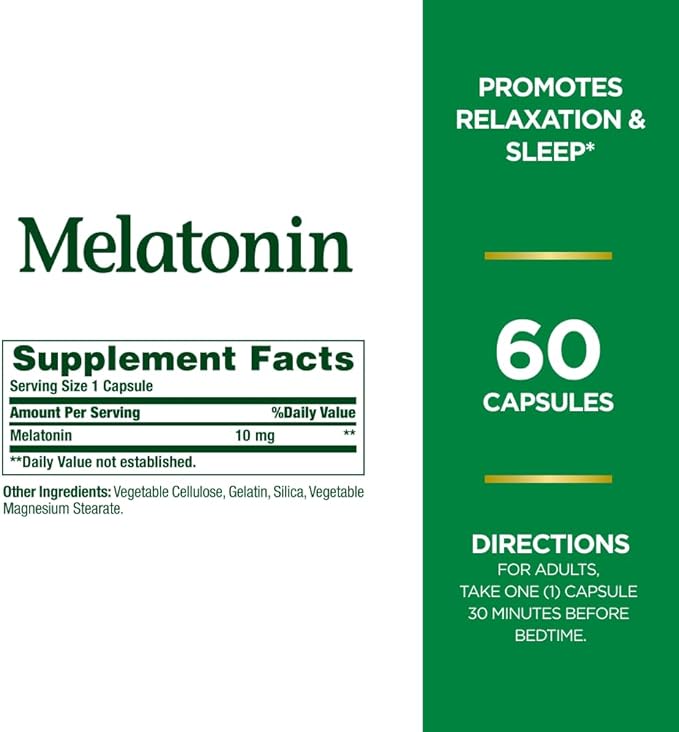 Nature's Bounty Melatonin, 100% Drug-Free Sleep 10 mg, 60 Count