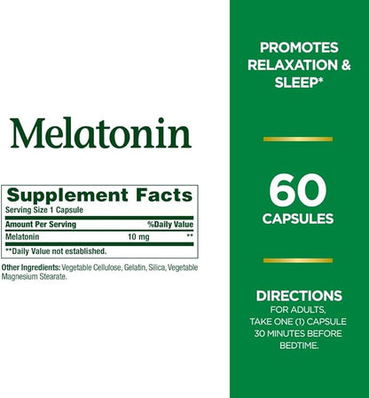 Nature's Bounty Melatonin, 100% Drug-Free Sleep 10 mg, 60 Count