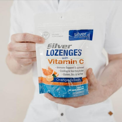 Silver Biotics Colloidal Silver Lozenges | 60 ppm SilverSol Ag₄O₄ Technology | Immune Support + Throat Soothing | Orange Vitamin C | 21 Count