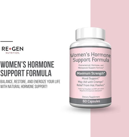 Re+Gen Nutrition Women's Hormone Balance Support, Supplement with Vitamin E, Dong Quai, and DIM 200mg with BioPerine, PMS, Hot Flashes, Mood Swings, Night Sweats Support, 60 Capsules, 2 Month Supply