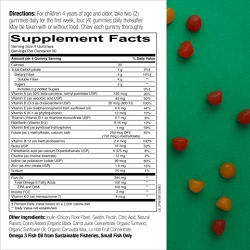 SmartyPants Kids Multivitamin Fiber Supplement Gummies 3 Fish D3, C, B12, B6, B6, Digestive (30 Day