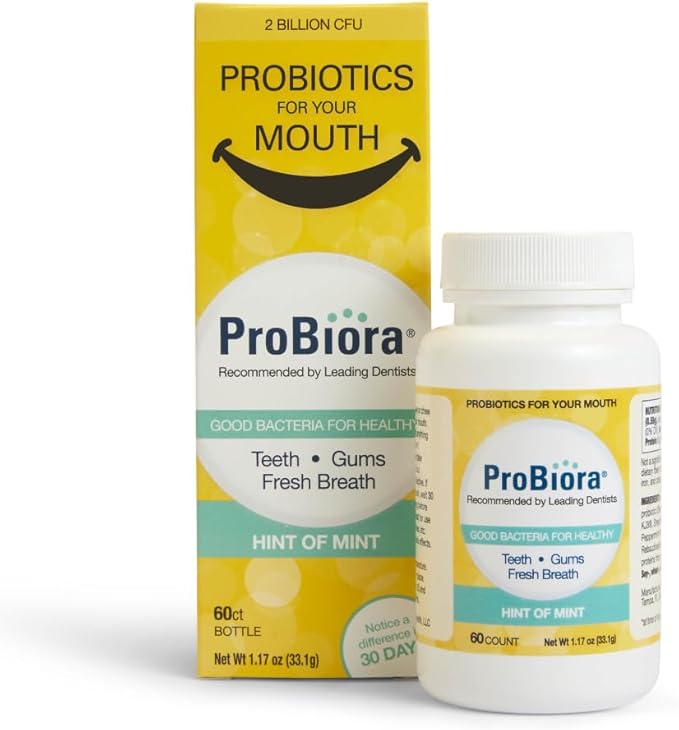 ProBiora Oral-Care Chewable Probiotic Tablets | Probiotic Supplement for Women & Men | Healthier Teeth & Gums | Fresher Breath | Whiter Teeth | 60 Count | Mint