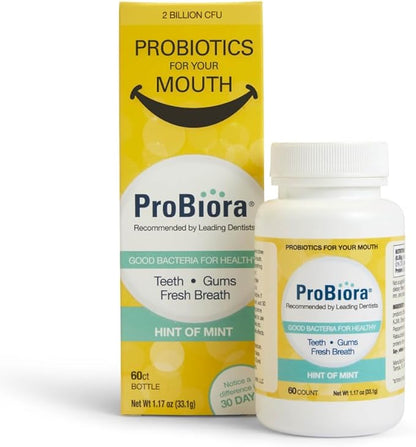 ProBiora Oral-Care Chewable Probiotic Tablets | Probiotic Supplement for Women & Men | Healthier Teeth & Gums | Fresher Breath | Whiter Teeth | 60 Count | Mint