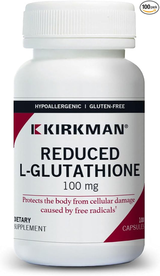 Kirkman Reduced L-Glutathione 100 mg - Hypoallergenic | 100 Vegetarian Capsules | Antioxidant