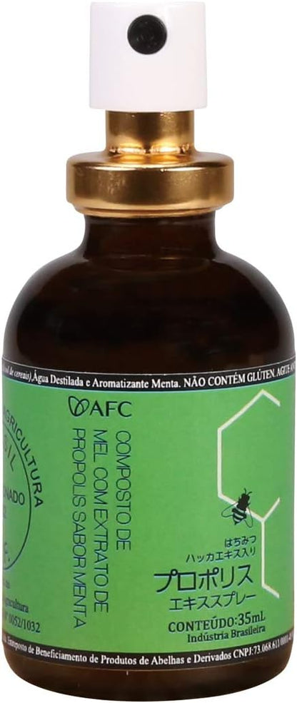 AFC Japan Brazilian Green Propolis Extract with Honey Spray, 25% Propolis Extract (35% Dry Extract), Rich in Flavonoids (>3mg/mL), for Sore Throats & Immune Support