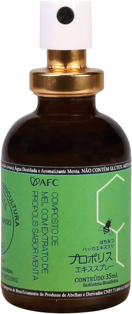 AFC Japan Brazilian Green Propolis Extract with Honey Spray, 25% Propolis Extract (35% Dry Extract), Rich in Flavonoids (>3mg/mL), for Sore Throats & Immune Support