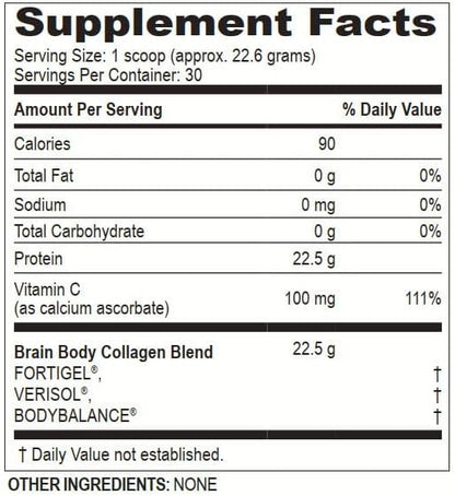 Brain Body Unflavored Collagen Peptides Powder 30 Servings 678 Grams 22 Grams
