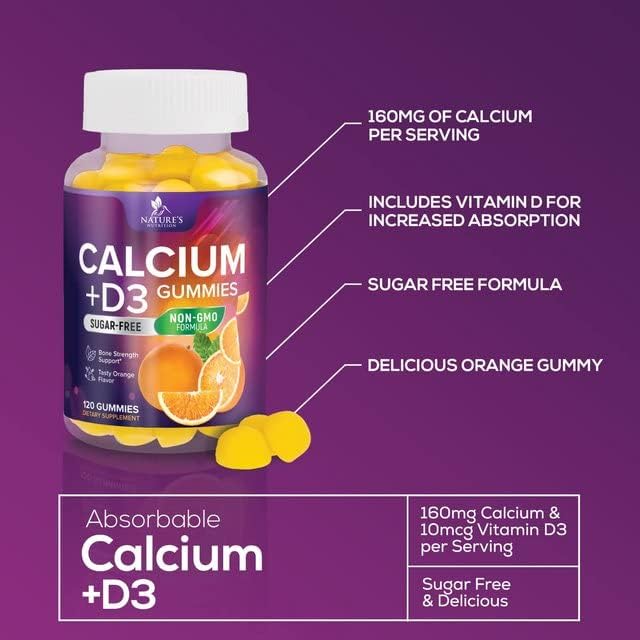 Sugar Free Calcium Gummy Bites Plus 400 IU D3, Bone 120 Gummies