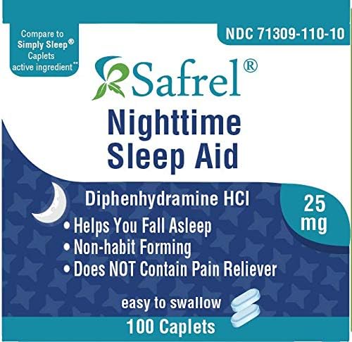 Safrel Nighttime Sleep Aid, Diphenhydramine HCl 25mg (100 Count 1), 100, 100, Count)