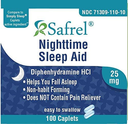 Safrel Nighttime Sleep Aid, Diphenhydramine HCl 25mg (100 Count 1), 100, 100, Count)