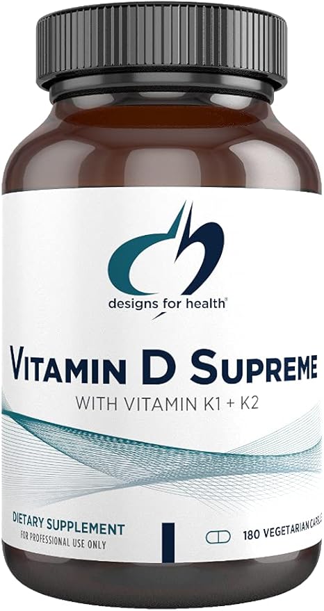 Designs for Health Vitamin D Supreme 5000 IU 2000mcg Vitamin MK4 for D3 Enhanced (180 Capsules)