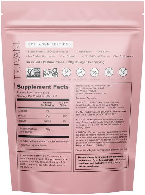 Truvani Hydrolyzed Collagen Peptides 14 Servings 20g Grass-Fed
