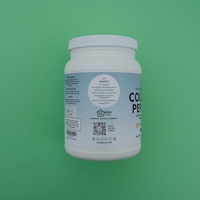 AMANDEAN Collagen Peptides Powder (17.6oz). Grass-Fed