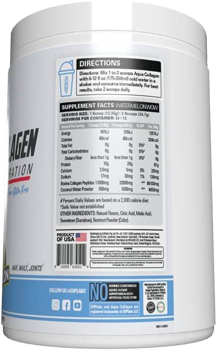 EHP Labs Aqua Hydrolyzed Collagen Peptides Powder 10g of 24 Servings