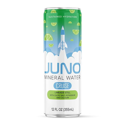 JUNO Cruise Limeade Still Mineral Water sweetened with Organic Monk Fruit and Organic Lime Juice, and added Celtic Salt, Potassium, and Calcium, Premium Hydraton Drink, 12 Pack