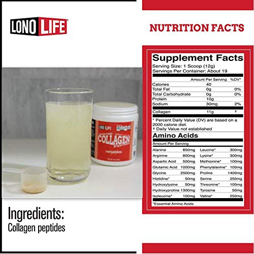 LonoLife - Unflavored Collagen Peptides 10g Protein, 8-Ounce Bulk