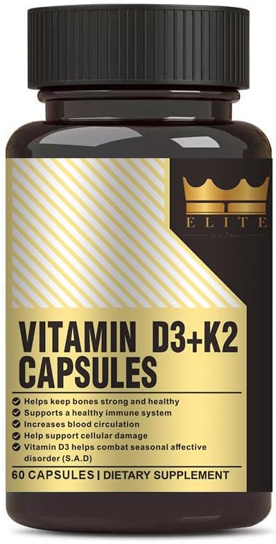 Crown Elite Premium Vitamin D3 & K2 Supplement, 2 in 1 Complex, 5000 IU D3 & 100 mcg K2 |