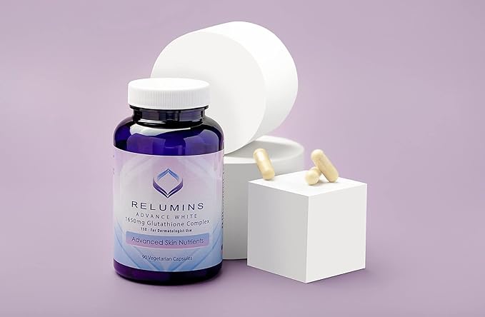 Pack of 2 Relumins Advance White 1650mg Glutathione 15x Dermatologic 2 Bottles, 90 Capsules 180 Total