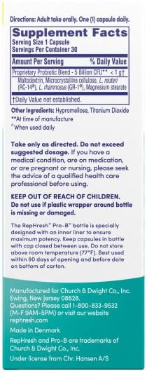 RepHresh Pro-B Vaginal Probiotic Supplement, Balances Yeast and Bacteria, Supports pH Balance, 30 Capsules (Pack of 3)