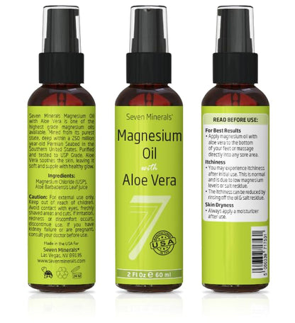 Magnesium Oil Spray with Aloe Vera - Less Itchy - Use as Magnesium Spray Deodorant - Made in USA - Get Healthy Hair & Skin and Sleep Better - Free eBook Included (Big 12 oz) (2 Fl Oz)