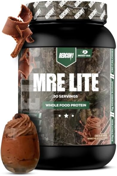 REDCON1 x Mossy Oak MRE Lite Whole Food Protein Powder, Chocolate Moose - Low Carb & Whey Free Meal Replacement with Animal Protein Blends - Easy to Digest Supplement Made with MCT Oils (30 Servings)