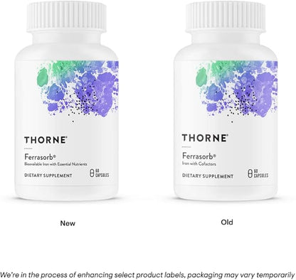 THORNE Ferrasorb - 36 mg Iron with Essential Nutrients - Complete Blood Support Formula - Elemental Iron, Folate, B and C Vitamins for Optimal Absorption - Gluten-Free - 60 Capsules