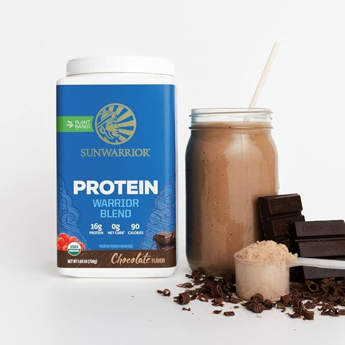 Sunwarrior Vegan Protein Powder Plant-Based Protein Organic | BCAA Amino Acids Hemp Seed Soy & Dairy Free, Gluten & Synthetic Free Non-GMO | Chocolate 30 Servings | WarriorBlend