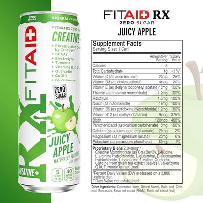 FITAID RX Zero Sugar, Encapsulated Creatine, Post-Workout Recovery Zero Sugar Drink, All-In-One Blend, BCAAs, Glucosamine, Turmeric, B-Complex, Electrolytes, Variety Pack, 12 Fl Oz (Pack of 12)