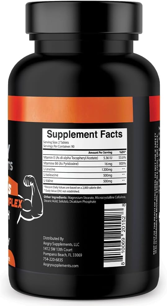 Angry Supplements BCAA Amino Acid Complex B6, and (1-Bottle 180ct) 180ct)