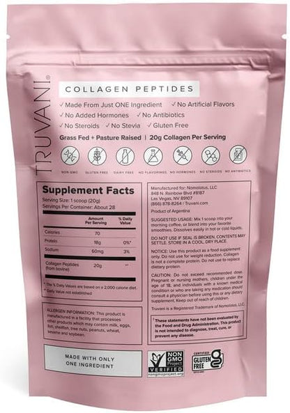 Truvani Hydrolyzed Collagen Peptides 28 Servings 20g Grass-Fed