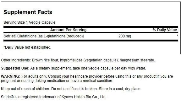 Swanson Amino Acid High Potency L-Glutathione 200 Milligrams 60 Veg
