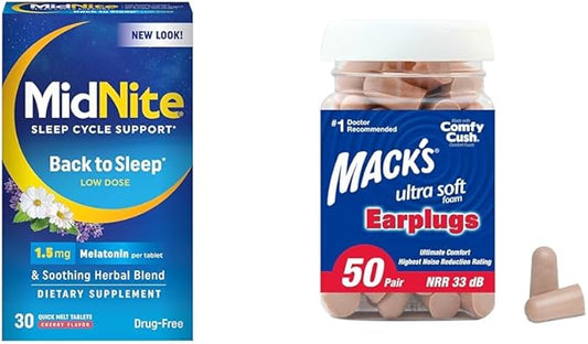 MidNite Sleep Aid Melatonin 30ct & 50 Pair 33dB for