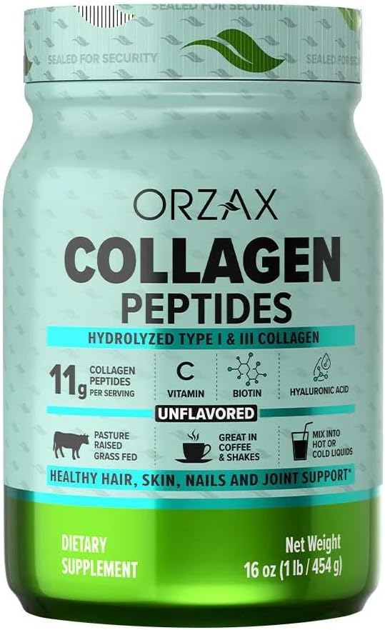 ORZAX Collagen Peptides Powder, 11g Collagen, 16 oz