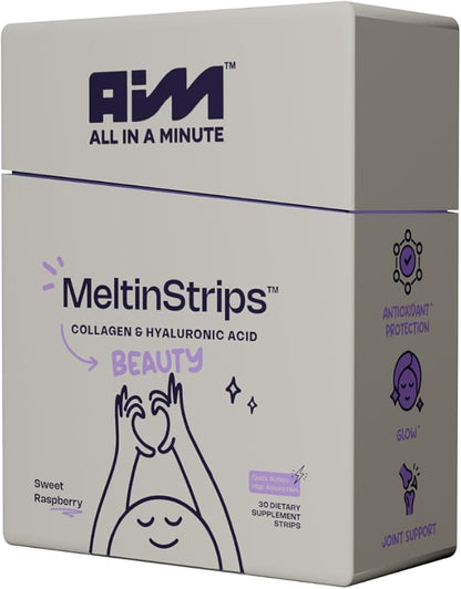 Beauty Oral Strips with Collagen, Hyaluronic Acid, Resveratrol, 3-in-1 Oral Dissolving Strips for Skin Hydration & Health Faster Absorption Sugar Free Vegan Dietary Supplement - 30 Strips