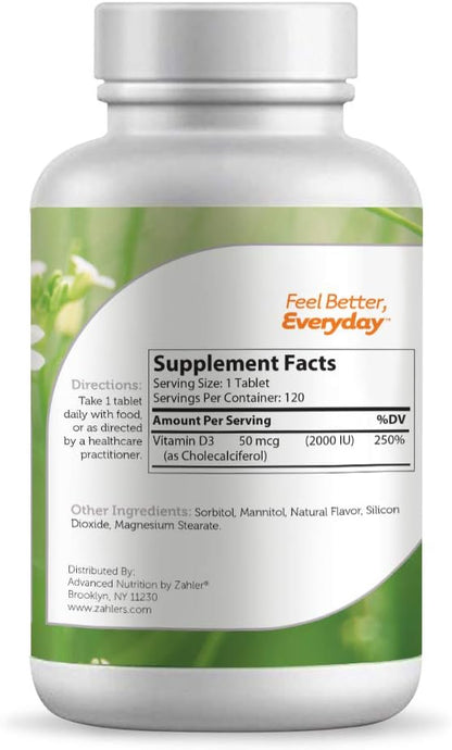 Zahler VITAMIN D3 CHEWABLE 2000IU, an 120 Great