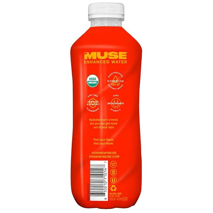 MyMuse Organic Enhanced Flavored Water, Blood Orange, 16.9 Fl Oz Bottle (12 pack), 1G of Sugar, Immune Support with Zinc & Elderberry, Antioxidants Vitamin E, Low Calories, USDA organic