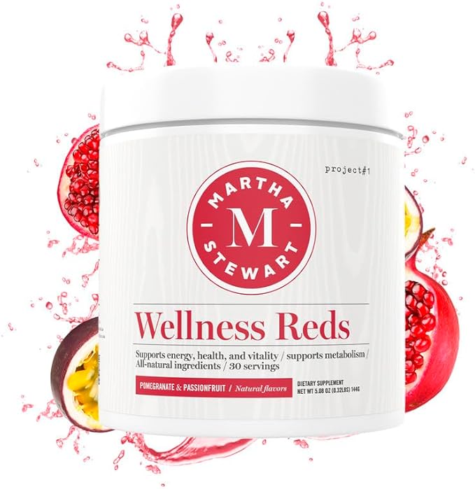 Martha Stewart Wellness Reds - A Blend of Antioxidant-Rich Superfoods with Beet Root Powder for Health - Energy Powder Drink Mix | Fruit Protein Powder | Antioxidants Supplement [Pomegranate]