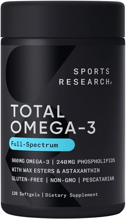 Sports Research Total Omega-3 Fish Oil 960mg of (120 Softgels)