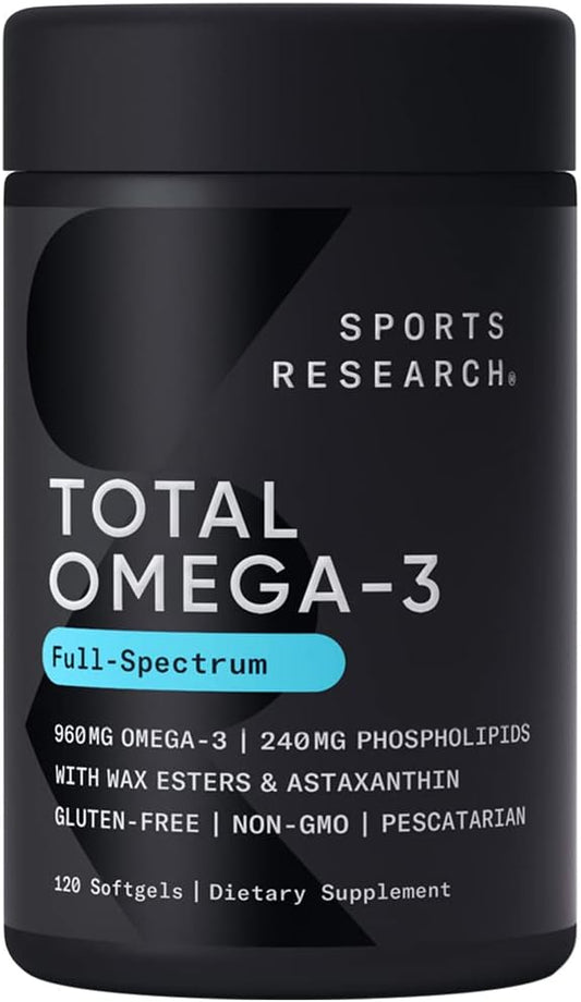 Sports Research Total Omega-3 Fish Oil 960mg of (120 Softgels)