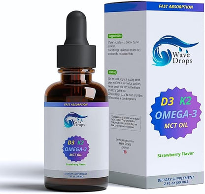 Maximum Strength Vitamin D3 & K2 + MCT Oil & Omega 3: Liquid Drops for Immune System, Brain Function & Energy (No Fillers, Non-GMO, 2 Fl Oz)