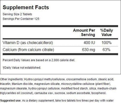 Swanson Calcium Citrate & Vitamin D 250 Tabs