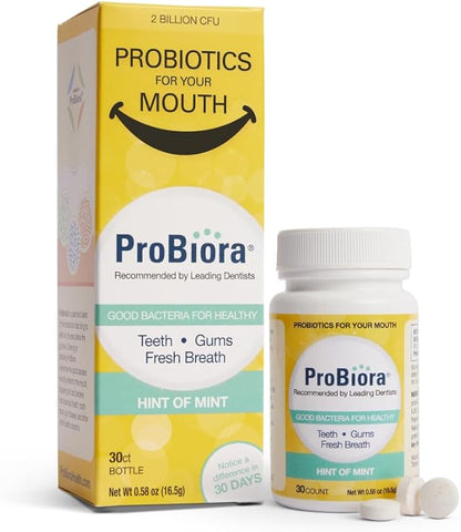 ProBiora Oral-Care Chewable Probiotic Tablets | Probiotic Supplement for Women & Men | Healthier Teeth & Gums | Fresher Breath | Whiter Teeth | Better Overall Health | 30 Count | Pack of 3 | Mint