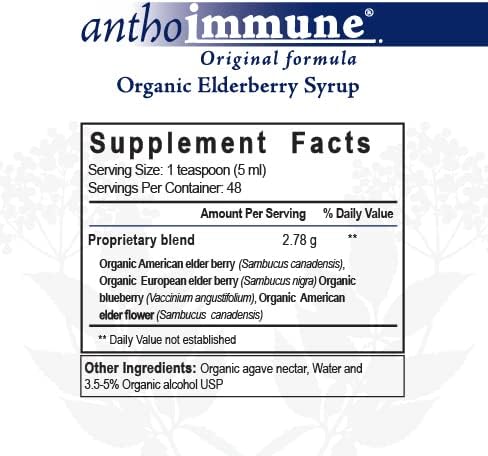 Organic Elderberry Syrup- Anthoimmune -Immune Support 8 floz (48 Servings)