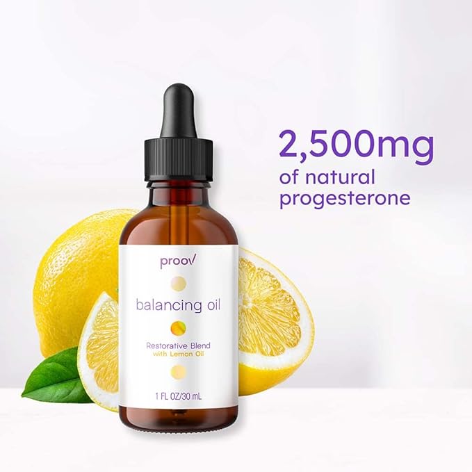 Proov Balancing Oil for Face and Body with 2500 mg bio-identical USP Natural Progesterone, MCT Oil and Vitamin E Oil (and Lemon Oil) l Dry Skin & Menopause Support for Women | 1 Fluid oz/30mL