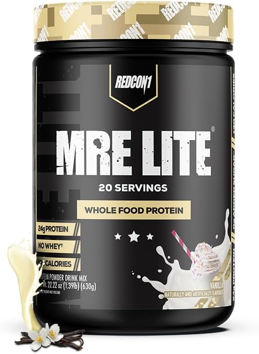 REDCON1 MRE Lite Whole Food Protein Powder, Vanilla - Low Carb & Whey Free Meal Replacement with Animal Protein Blends - Easy to Digest Supplement Made with MCT Oils (20 Servings)
