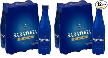 Saratoga Sparkling Water Bottles, 12-Pack - Carbonated Spring Bottled Water with Naturally Occurring Minerals & Electrolytes - Recycled PET Plastic Bottles - 16 Fl Oz