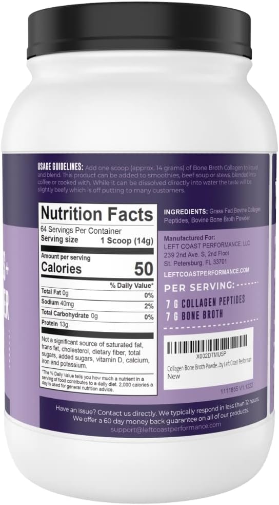 Left Coast Performance Collagen Bone Broth 2lb, Bone 64 Servings