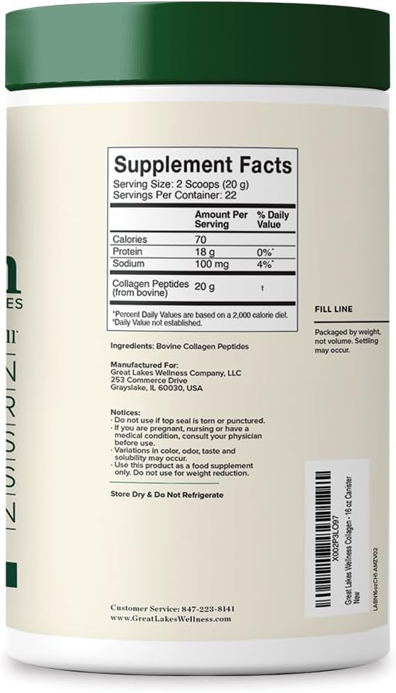 Great Lakes Wellness Collagen Peptides Powder 16 oz 3 Pack